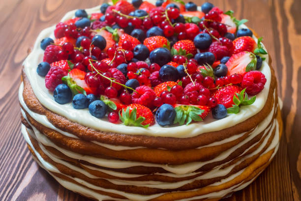 istock Top view delicious cake with berries 834313830
