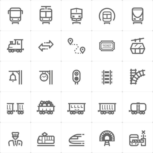 icon set – trainieren und transport vektor-illustration - road direction street car stock-grafiken, -clipart, -cartoons und -symbole