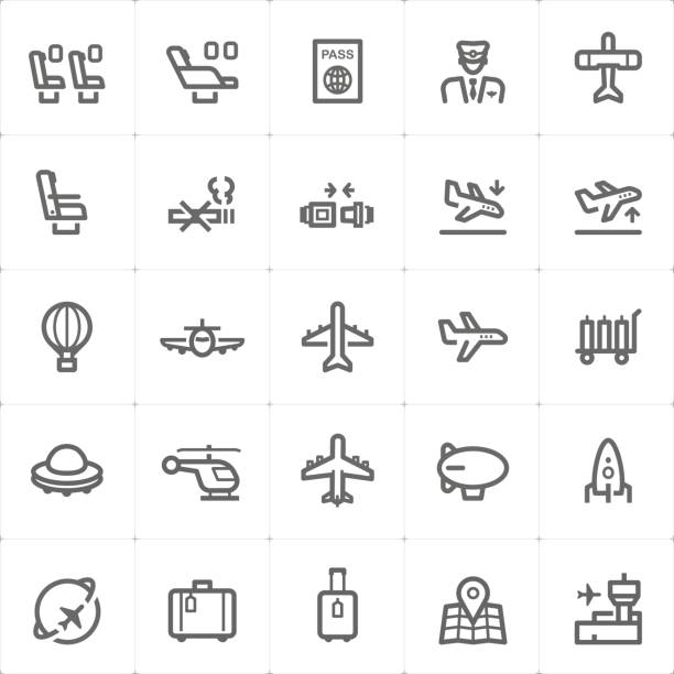 Icon set – airplane and airport vector illustration vector art illustration