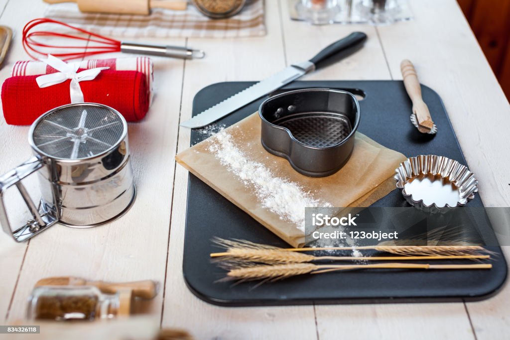Rustic Baking Tools Bakery Utensils Kitchen Tools For Baking On A Rustic Wooden Table Stock ...