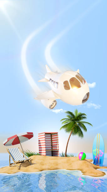 istock desert island with beach props and a plane 834329312