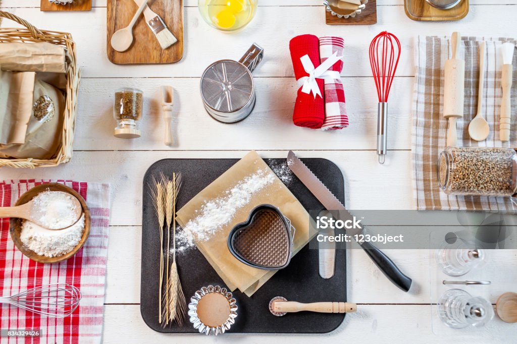 Rustic Baking Tools Bakery Utensils Kitchen Tools For Baking On A Rustic Wooden Table Top ...