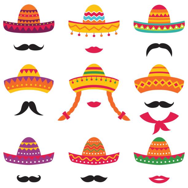 Traditional Mexican sombrero hats, vector set Traditional Mexican sombrero hats, vector set sombrero stock illustrations