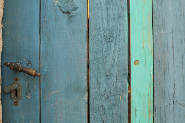 istock Old door with lock, Old wood texture, Green background 834359372