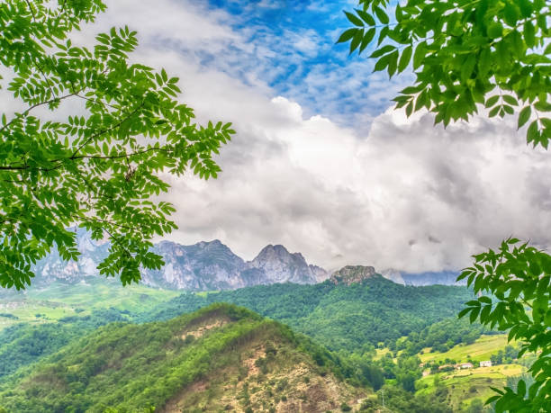 istock Nature background with mountain, blue sky and white clouds 834376654