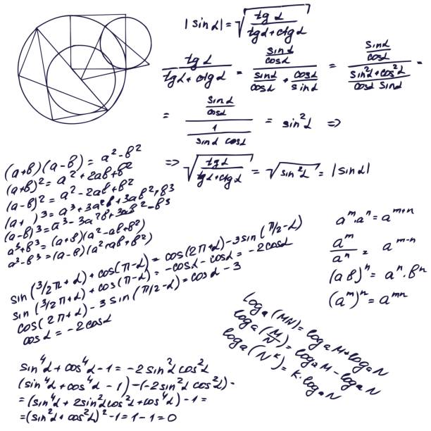 ilustrações de stock, clip art, desenhos animados e ícones de education seamless pattern. mathematical formula on whiteboard. - algorithm formula mathematical symbol engineering