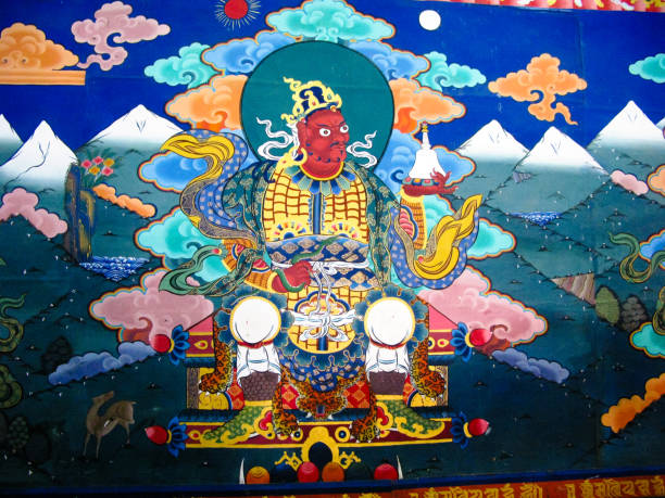 image de padmasambhava, alias guru rinpoche sur le mur du monastère de taktsang lhakhang, paro, bhoutan - monastère de taktsang photos et images de collection