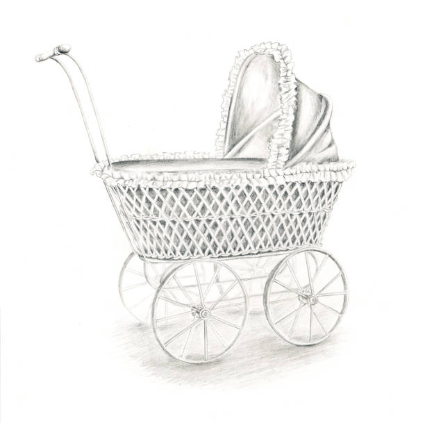 Antique Doll Stroller vector art illustration