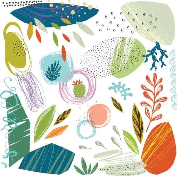 Abstract Elements Set of scribble textures and hand drawn floral elements. Vector illustration. flower doodles stock illustrations
