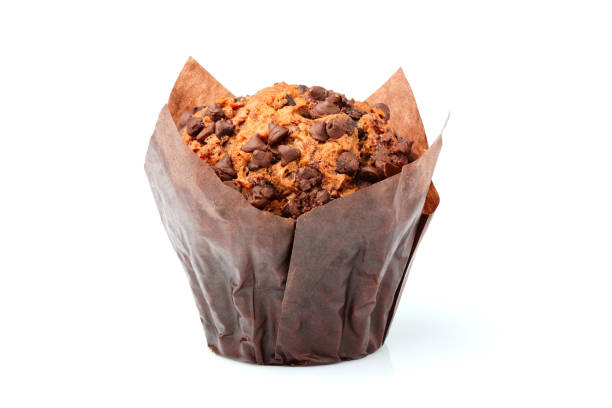 Chocolate chip muffin isolated