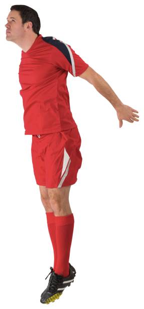 istock Football player in red jumping 834436308