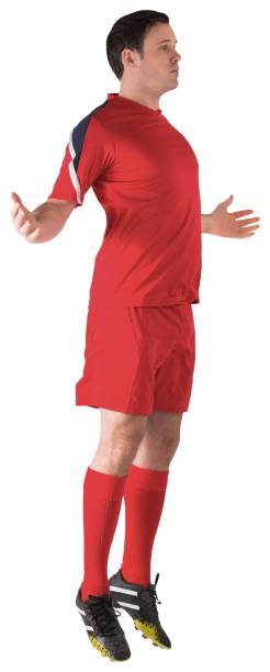 istock Football player in red jumping 834436378