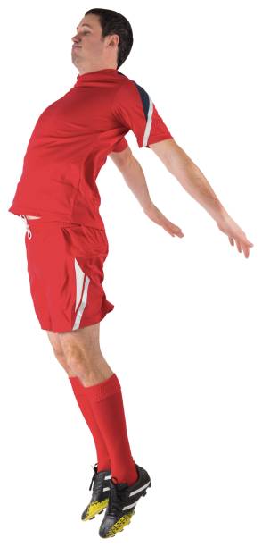 istock Football player in red jumping 834436410