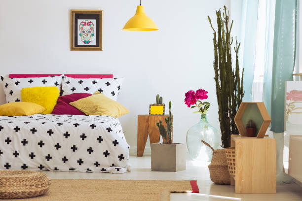 istock Unique bedroom with colorful pillows 834437266