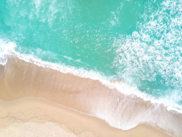 istock Aerial view of sandy beach and ocean with waves 834447718