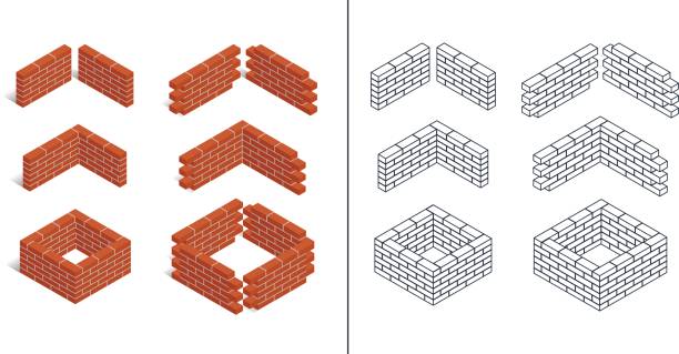 zestaw ikon izometrycznych - mur stock illustrations