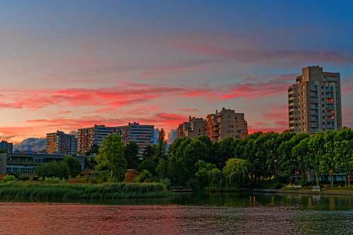 Sunset over the lake of Créteil, France