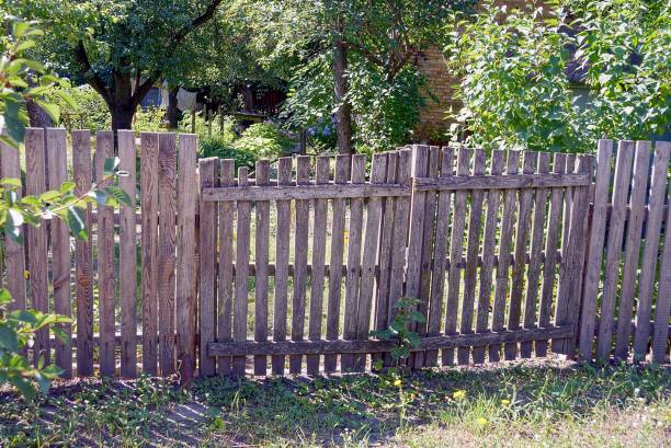 istock Gray fence with wicket gate in the grass 834465704