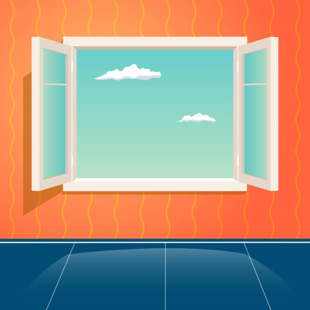 Home Open Glass Window Frame Cartoon Interior Design Template Background  Vector Illustration Stock Illustration - Download Image Now - iStock