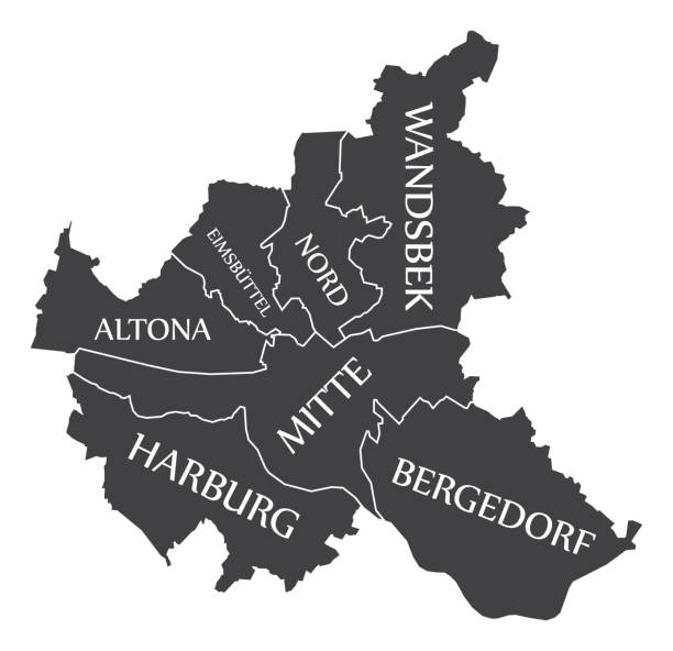 hamburg şehir harita almanya de siyah illüstrasyon etiketli - hamburg stock illustrations