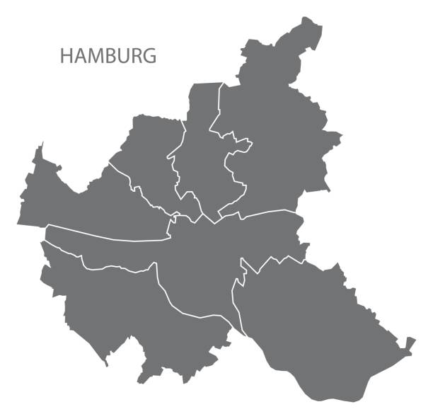 hamburg-stadtplan mit bezirken grau abbildung silhouette form - hamburg stock-grafiken, -clipart, -cartoons und -symbole