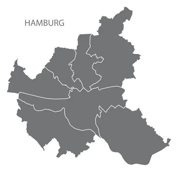 Vector illustration of Hamburg city map with boroughs grey illustration silhouette shape