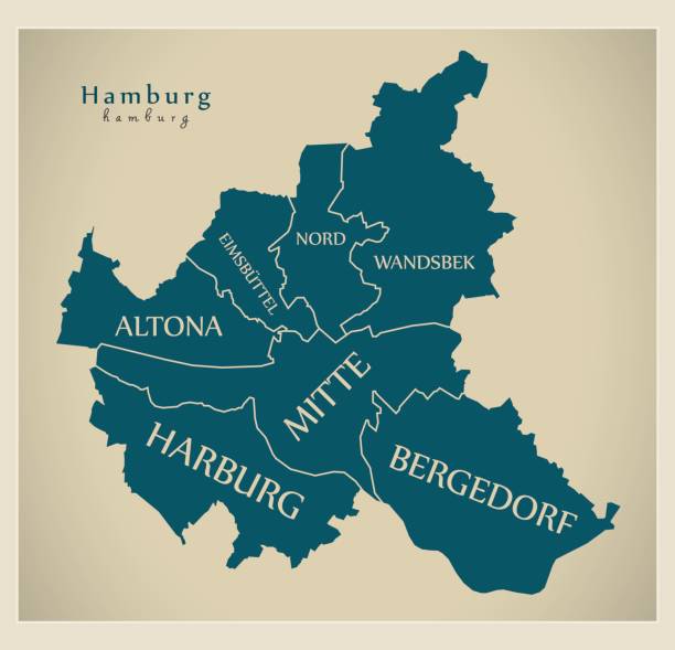 moderne stadtplan - hamburg stadt deutschlands mit bezirken und titel de - hamburg stock-grafiken, -clipart, -cartoons und -symbole