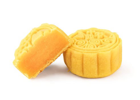 Perfect mooncake isolated on white background in full depth of field with clipping path.