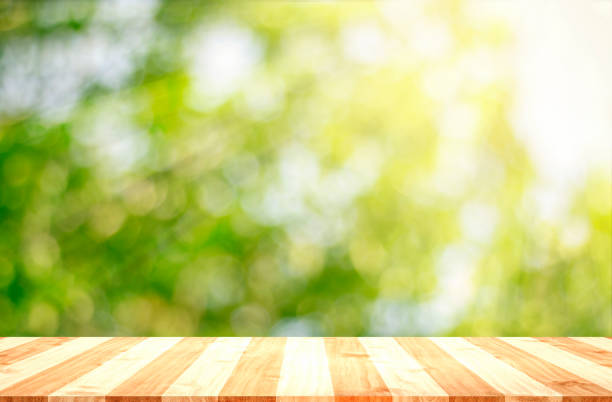 istock wood table and green leaf bokeh blurred 834527814