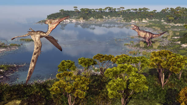 istock Pterosaur Pterodactylus and dinosaur Tyrannosaurus Rex 834550020