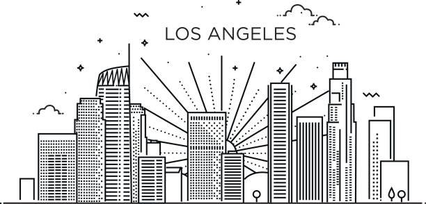 Banner of Los Angeles city in flat line trendy style. Los Angeles city line art. Minimal Los Angeles Linear Skyline. Line art los angeles county stock illustrations