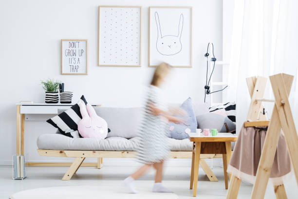 Girl walking around room