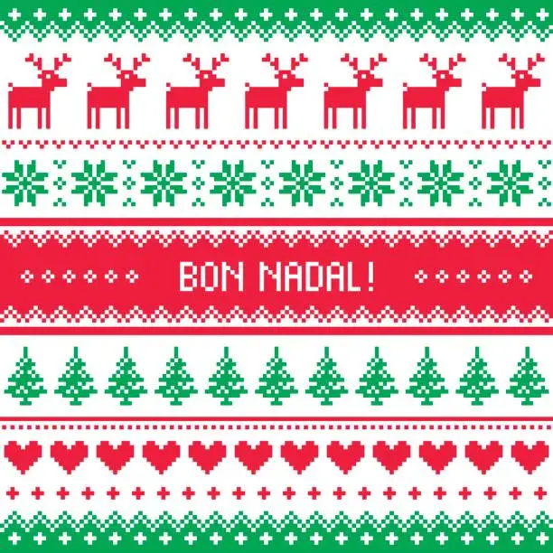 Vector illustration of Bon Nadal greeting card - Merry Christmas in Catalan - Spanish language