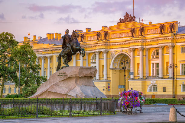 Bronze Horseman and Constitutional Court. St. Petersburg. stock photo