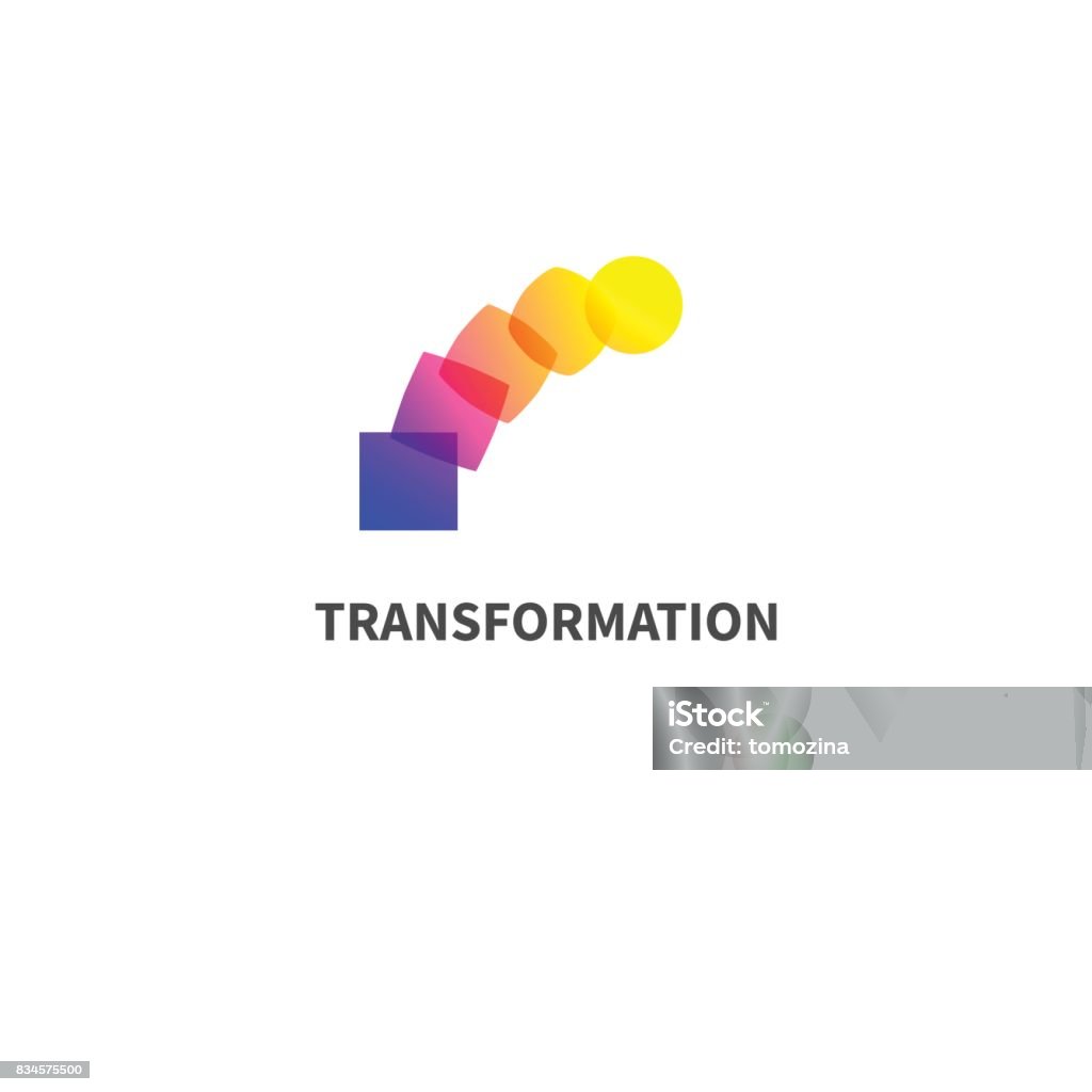 change, transformation Logo change, transformation. Business icon, innovation, development. Vector illustration of circle turns into square Change stock vector