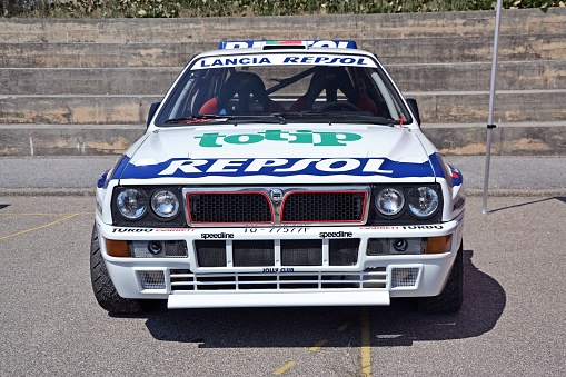 Caramulo, Portugal - 7th September, 2013: Classic Lancia Delta HF Integrale rally car on the parking during the public meeting of classic cars friends. Today Delta is a cult sports car.