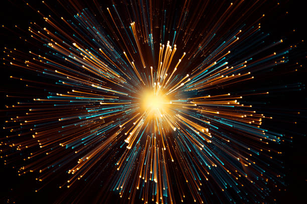 star sun zoom space galaxy travel shot of motion blurred neon lights creating an effect that implies space travel through galaxies and solar system ideal for use as a semi abstract image with a science or spiritual nature. The zoom effect has been achieved naturally in camera and not by post production effects in photoshop. orange cosmos stock pictures, royalty-free photos & images