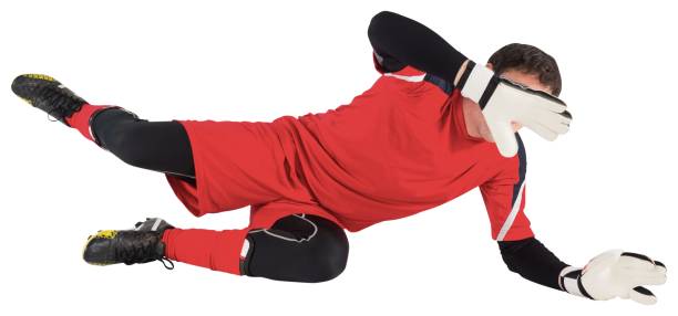 istock Fit goal keeper jumping up 834607472