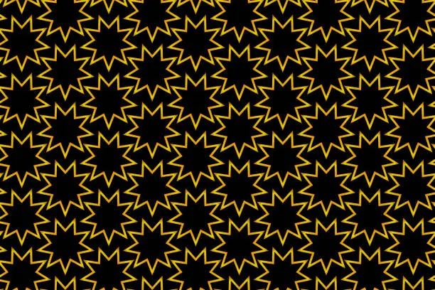 Vector illustration of Golden nine pointed star on black background