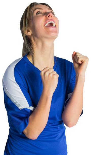 istock Cheering football fan in blue jersey 834615558