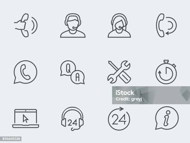 Support Service Vector Icon Set Thin Line Design Stock Illustration - Download Image Now - Customer Service Representative, Headset, Service