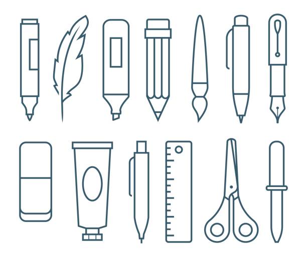 Writing and art tools in line design style vector art illustration