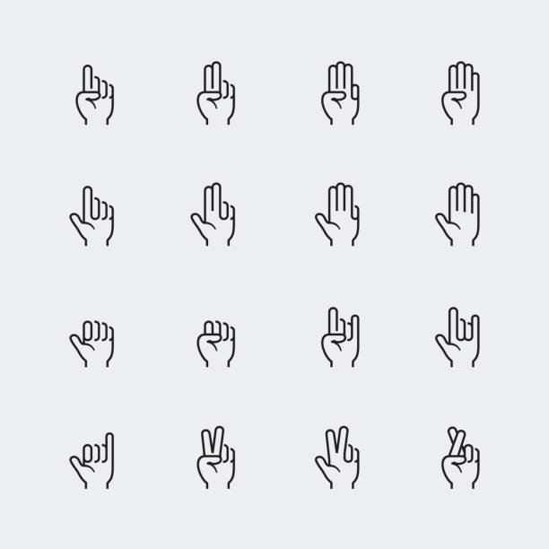 Hand gestures and language thin line icon set #2 Hand gestures and language thin line icon set #2 fingers crossed illustrations stock illustrations
