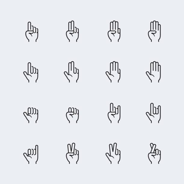 Hand gestures and language thin line icon set #2 Hand gestures and language thin line icon set #2 fingers crossed stock illustrations