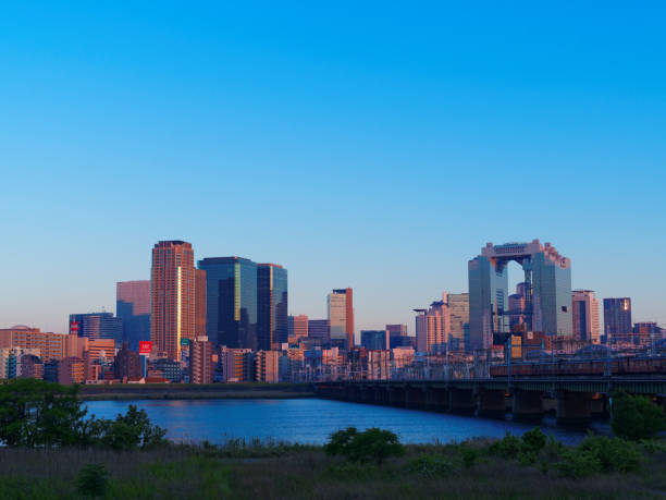 City of Osaka Umeda Umeda of dusk clear sky night sunset riverbank stock pictures, royalty-free photos & images