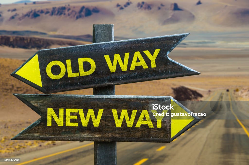 Old Way x New Way Crossroad Old Way vs New Way Change Stock Photo