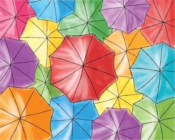 ilustrações, clipart, desenhos animados e ícones de guarda-chuva vermelho nos guarda-chuvas coloridos - padrão - meteorology season sun illustration and painting