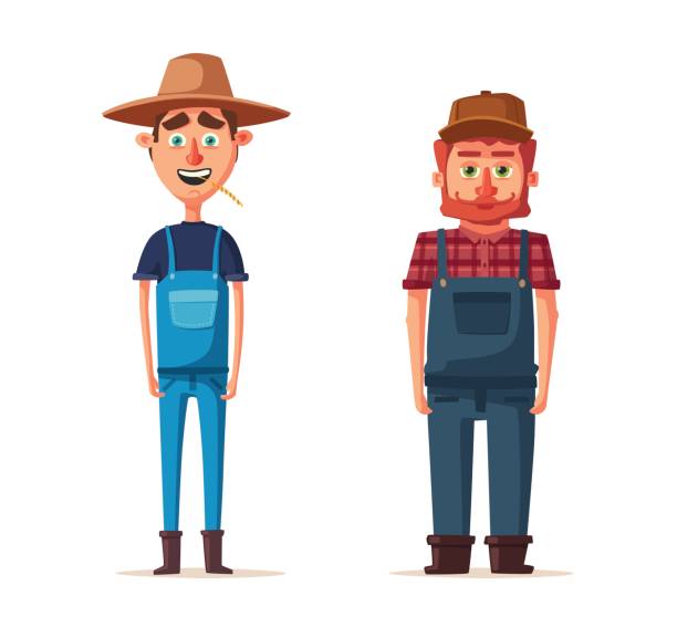 Funny farmers. Cartoon vector illustration. Funny farmers. Cartoon vector illustration. Rural man, village or countryside. Old redneck, gardener person. Agriculture and farming. stubble stock illustrations