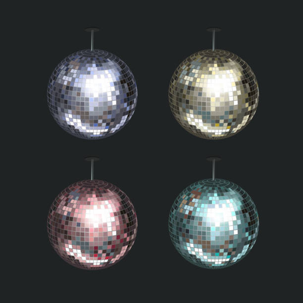 wektor zestaw disco kulek - disco ball mirror shiny lighting equipment stock illustrations