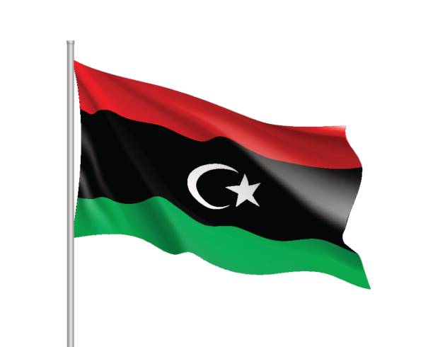 illustrazioni stock, clip art, cartoni animati e icone di tendenza di bandiera realistica di lybia - libyan flag